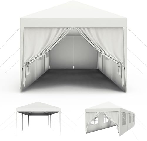 MAYTIIMO Paviljong 3 x 9 m vattentät stabil vintersäker popup campingtält med sidodelar och fönster trädgårdspaviljong UV-skydd trädgårdstält öltält festtält för utomhus trädgård fest, vit