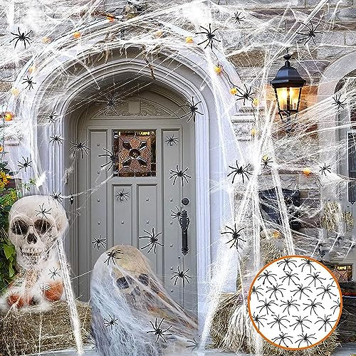 Ragnatela Halloween,400g Spider Web +80 Nero Finti Ragni,Decorazioni Di Halloween Di Ragnatele Estensibili,Ragnatela Di Decorazione Di Halloween,Per La Decorazione Della Casa Infestata Decorazione