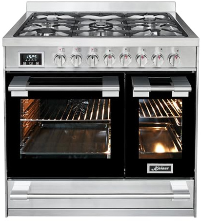 Kaiser Premium Herd HGE 93201 R Gasherd 90 cm Edelstahl • Doppel-Elektrobackofen 115 L • 5 Gasbrenner mit 3,7 kW WOK • Erdgas/Propangas Range Coocker • 8 Funktionen • Selbstreinigung • Anti-Touch