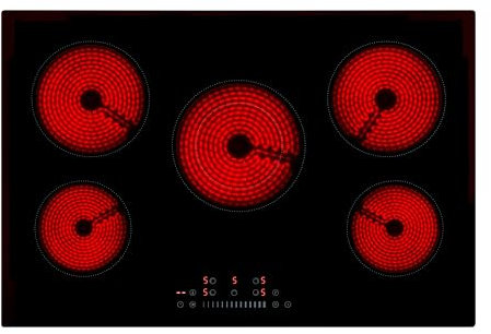 Willow WCH77T 77cm Ceramic Hob, Electric Hob Cooktop with Five Cooking Zones, Slider Touch Controls, Radiant Cooking, Black