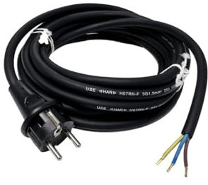 Handelskönig Gummi-Anschlussleitung H07RN-F 3x1,5 mm² in schwarz, eine Seite mit Schutzkontaktstecker, andere Seite ca. 30 mm abgemantelt mit Aderendhülsen - 10 m