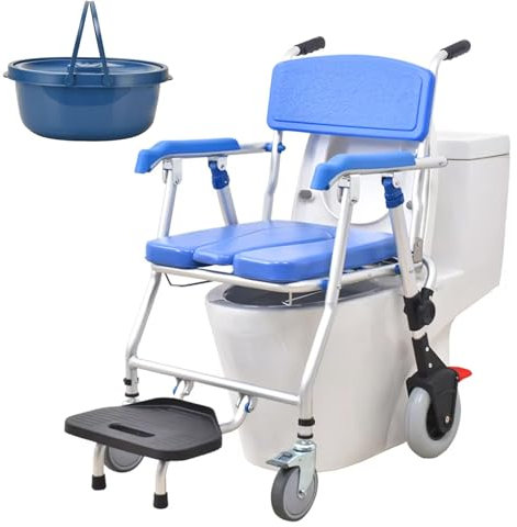 Silla Ducha con Ruedas Plegable, 3 en 1 Silla WC Personas Mayores discapacitadas, Silla Baño Ancianos Ducha Ruedas, Silla Inodoro Adultos, Carga Máxima 150 kg (Soft Chair, 90x63x55cm)