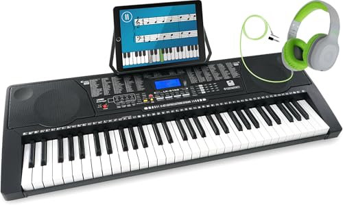 McGrey LK-6150 Leuchttasten Keyboard & Kinderkopfhörer Set - Einsteiger-Keyboard mit 61 Tasten - 255 Sounds und 255 Rhythmen - 61 Percussion-Sounds - 50 Demo Songs - integrierter MP3-Player - Schwarz