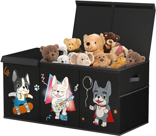 VERONLY Caja de almacenamiento con tapa para niños, caja de juguetes grande, 128 L, plegable, con asas, para habitación infantil, ropa, libros, dormitorio (96 x 34 x 39 cm)