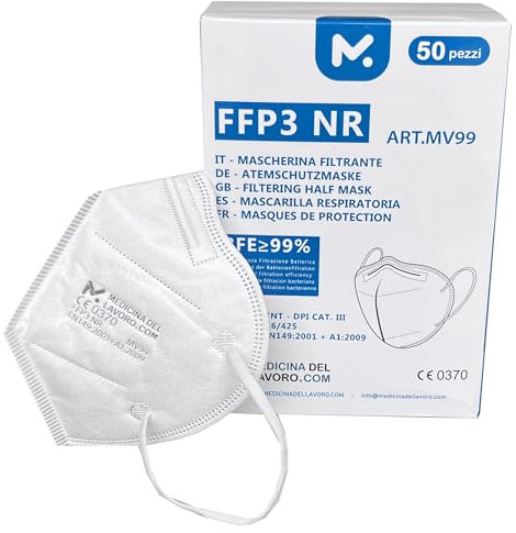50 Masque FFP3 Certifiés CE, Masque 5 Couches Sans Valve, Masques de Protection Adulte contre les Poussières et les Particules, Masques de Protection Respiratoire Filtrant BFE≥99, 50 Pièces