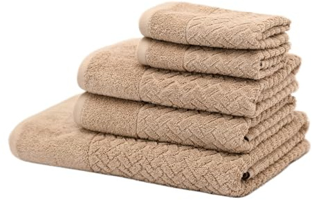 Mathome Handtuch Set 5-teilig – 100% Baumwolle – Schwarz – 1x Badetuch 70x140, 2X Gesichtshandtücher 50x70, 2X Gästehandtücher 30x50 – Weich & Saugfähig – Pflegeleicht – Made in Turkey (Karamell)