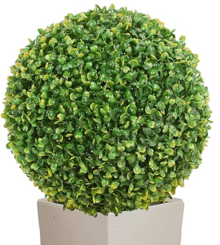 Muzrunq Palla di bosso verde da 15 pollici, palla di bosso verde artificiale in plastica resistente ai raggi UV, finta di, di artificiale, di