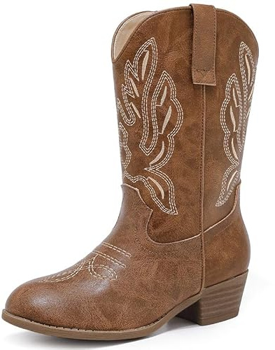 LAURMOSA Girls Cowboy Boots for Kids Cowgirl Boots for Girls Mid Calf Pointed Toe Embroidered Cowgirl Fancy Dress Cow Girl Horse Riding Western Party Shoes for Toddler Little Big Kids