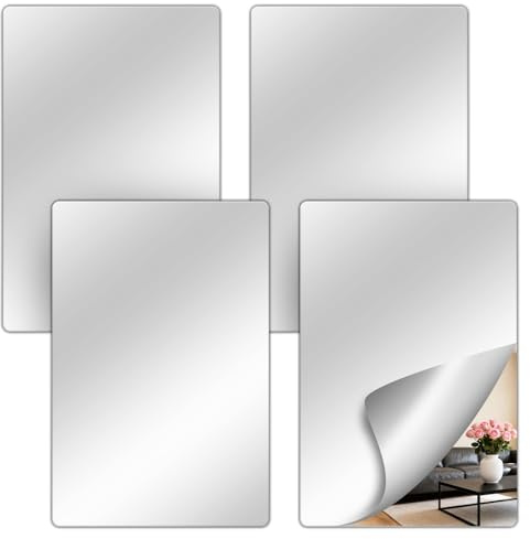 4 stycken självhäftande speglar, 30 x 20 cm flexibla spegelplattor, akrylspegel, spegel för limning, självhäftande spegel ej glas, lämplig för skolor, sovrum, badrum