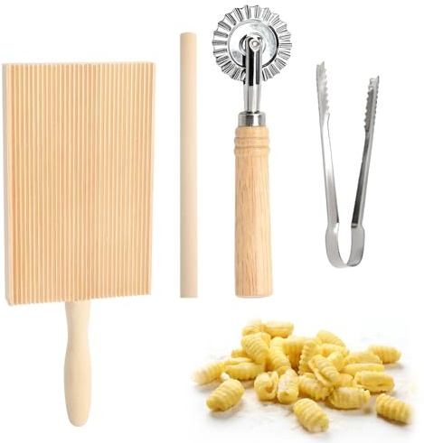 Tagliere per Pasta Inclinato in Legno Pasta Board Gnocchi Roller Viene Fornito con Rotella Tagliapasta con Superficie Liscia Gnocchi Pasta Board per Fare Spaghetti
