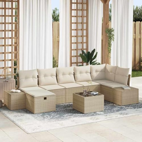 Mimdixy Muebles de balcón, sofá lounge, muebles de exterior, muebles de terraza, sofá de salón, sofá de jardín, juego de 8 unidades, color beige, 55 x 62 x 69 cm, polirratán, estilo moderno para