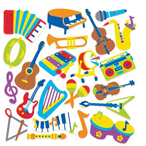 Baker Ross Autocollants musique en mousse (Lot de 120) - Autocollants amusants en relief sur le thème de la musique pour scrapbooking