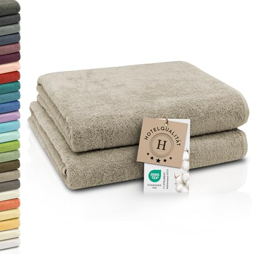 ZOLLNER 2er Set Badetücher - weiche und saugstarke Duschtücher - waschbar bis 95°C - Baumwolle - 100x150 cm in Cappuccino