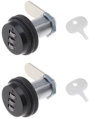 Be In Your Mind Zwei 19 x 30 mm Lange Schließzylinder, Dreistelliges Zahlencode-Schlossschloss aus schwarzer Zinklegierung, Briefkasten-Schubfach-Schließfachcode, mit 2 Entriegelungshülsen