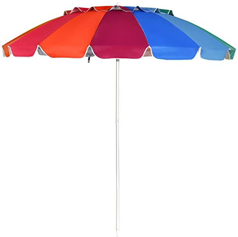 RELAX4LIFE Ombrellone da Spiaggia e Esterno 2,43M, Tettuccio Inclinabile con Rivestimento Filtro Raggi UV, Telaio a 16 Stecche in Fibra di Vetro, Base non inclusa, per Mare/Giardino (Righe Grosse)