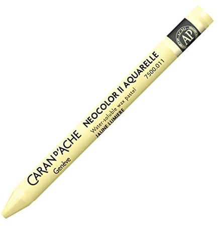 Caran d'Ache NEOCOLOR II 011 ljusgul/PALE YELLOW (7500.011)/pastell, 10 stycken (1-pack), av vattenmålningsbart vax/för papper, kartong, glas, trä, läder, tygsten