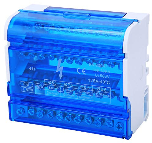 Boîte de Distribution de Bornier, Boîte de Jonction de Rail Din 4x11 Trous, Répartiteur Étagé Tétrapolaire, Repartiteur Electrique Monophasé à 4 Niveaux avec Couvercle Transparent