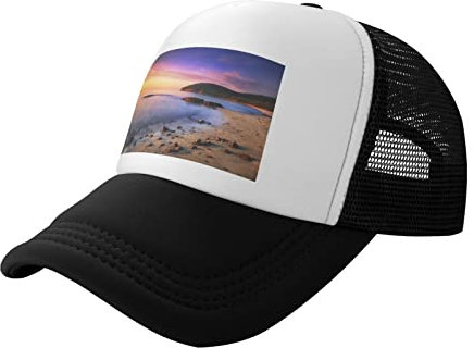 Mesh Back Cap for Men Women Summer Baseball Hat Sun Rise On The Beach Print Trucker Hat, Schwarz, EinheitsgröÃŸe