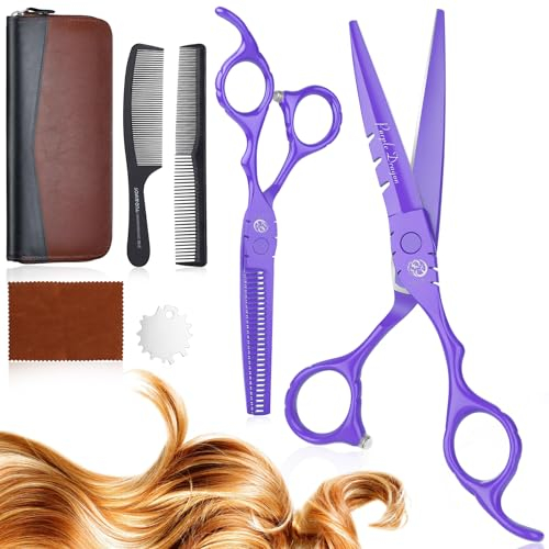 Purple Dragon Set di forbici da parrucchiere da 5,5 pollici, viola (forbici per capelli e forbici per sfoltire) con 2 pettini, barba, modellatura, cura per uomini, donne, famiglia, barbiere,