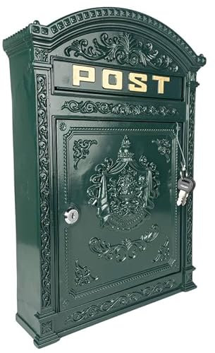 L'Héritier Du Temps Boite aux Lettres Murale Porte Courrier en Acier Patiné Vert Anglais Ouverture Frontale à Clés Style Anglais 9,5x31,5x44,5cm