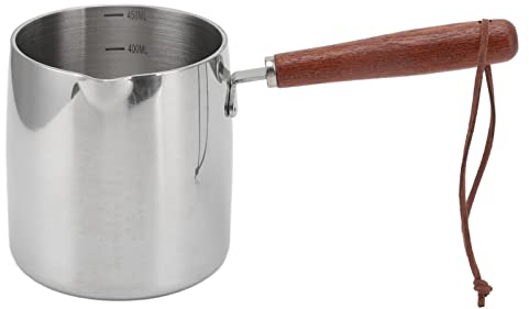 Mini Pot à café et Lait en Acier Inoxydable de 450 Ml, Petite Casserole avec Bec Verseur, Couvercle, Bec Verseur avec Manche en Bois pour Faire Bouillir le Lait, la Sauce, les