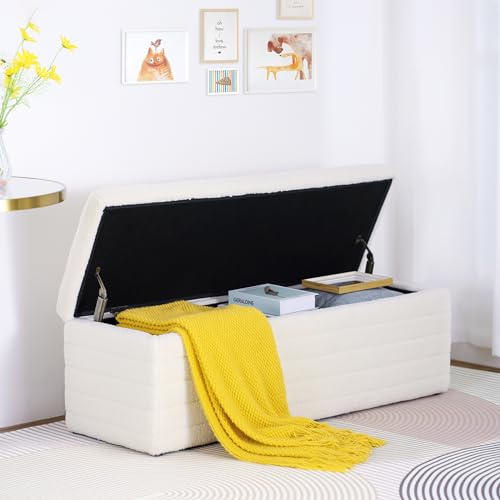 Meisax 118cm Sitzbank mit Stauraum, Hocker mit stauraum, Schuhbank mit Sitzfläche, Sitztruhe mit großem Stauraum Aufbewahrungsbox, Sitzbox für Schlafzimmer Wohnzimmer Weiß