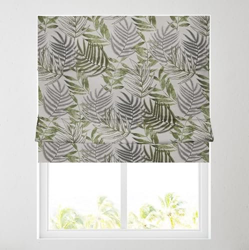 Barnes Blinds - Fully Lined Patterned Roman Blinds for Windows - Durable Fittings Easy Fit - Roman Blind (Forest Green Leaf 183cm)