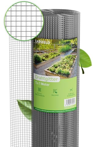 LAINFELD Drahtgitter feinmaschig | 5 x 1 Meter | Wühlmausgitter für Hochbeete mit 6,3 mm Maschenweite | Hasendraht Volierendraht Hochbeet Zubehör