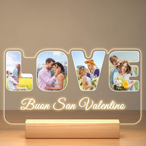 Jkolalin Regalo San Valentino per Lui e Lei, Cornice Personalizzata con Fotos, Lampada Personalizzata con Foto, Idee Regalo Anniversario per Donna e Uomo