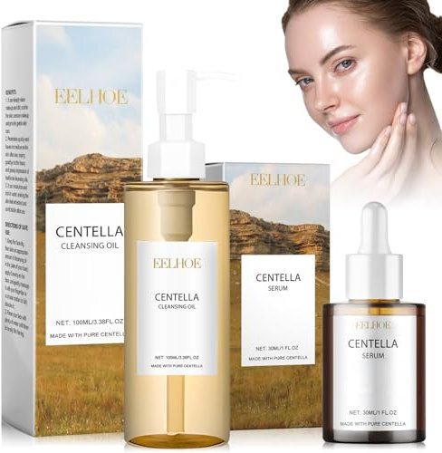 2 Stück Centella Cleansing Oil + Centella Serum, Centella Asiatica Extract, Madagascar Centella Light Reinigungsöl, Centella Gesichtsserum, Geeignet für Empfindliche Haut