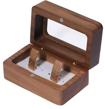CHGCRAFT Walnut Wooden Cufflink Box with Window Wooden Small Cuff Links Display Case Square Cufflink Organiser Box with Single Slot Jewelry Display Box for Birthday Anniversary Ceremony