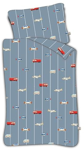 Macchinette Righe Copripiumino Neonato 100x135 + Federa 40x60 100% Cotone | Lettino bebè | Cotone naturale morbido traspirante | Design automobiline | 0-3 anni | Sbarre | Regalo | Idea regalo