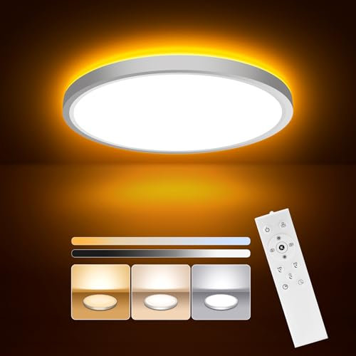 ToyGlee LED Deckenlampe Dimmbar mit Fernbedienung - 18W Ø22cm Deckenleuchte + 1700K Nachtlicht in Warmweiß - Led Deckenleuchte Flach für Wohnzimmer, Schlafzimmer und Flur (Weiß-1 Stk)
