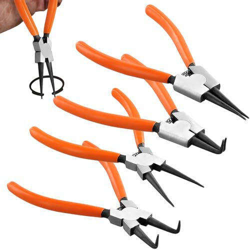 CHUIFAI 4tlg Sprengringzangen Set, 180mm Sprengringzangensatz Sicherungsringzange Seegeringzange Set für Innen- und Außensicherungen, Gerade, Gebogen, Seegeringzangen