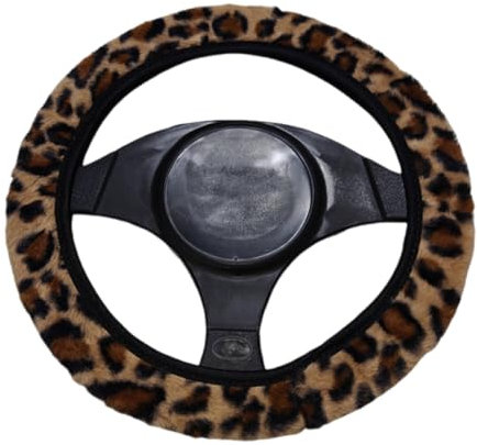 Lenkradbezug Auto, Lenkradabdeckung mit Leopardenmuster für Frauen, Leopard Car Zubehör, Lenkrad Bezug, Auto Sommer und Winter Zubehoer, Braun, passend für 14-15 Zoll Lenkräder