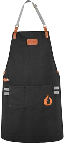 onlyfire Verstellbare Grillschürze mit 2 Taschen, Kochschürze Wasserdicht Schürze mit 127cm Langen Bändern, Küchenschürze für Männer und Frauen, Gärtnerschürze für Grill, Küche, Restaurant