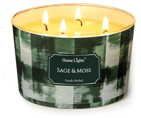 HomeLights doftljus för kvinnor och män, 18 oz, aromaterapi ljus med 4 vekar, perfekt för dekoration och presenter med minimalistisk skandinavisk design salvia mossa