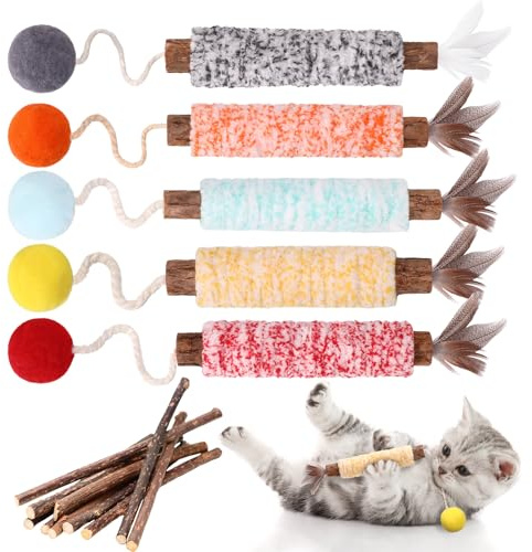 GSrenyu Cat Silvervine Chew Sticks, 15pcs Catnip Toys For Cats Teeth Cleaning Kitten Teething Cat nip Chewing Toy Rope for Indoor Cats Adult Kitten Toys