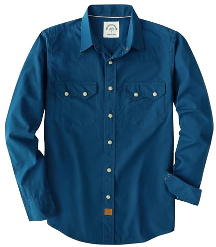 Dubinik® Westernskjorta för herrar, långärmad lätt bomullsskjorta med pärlemorknappar, rutig vintage-arbetsskjorta i avslappnad cowboy-stil