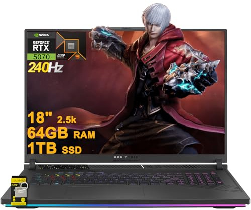 ASUS ROG Strix G18 G814 Gaming Laptop 18 2.5k (2560x1600) 240Hz (100% DCI-P3) AMD 16-core Ryzen 9 9955HX (>i9-14900HX) 64GB DDR5 1TB SSD GeForce RTX 5070 RGB Backlit FHD Camera Win11 ICP Hub