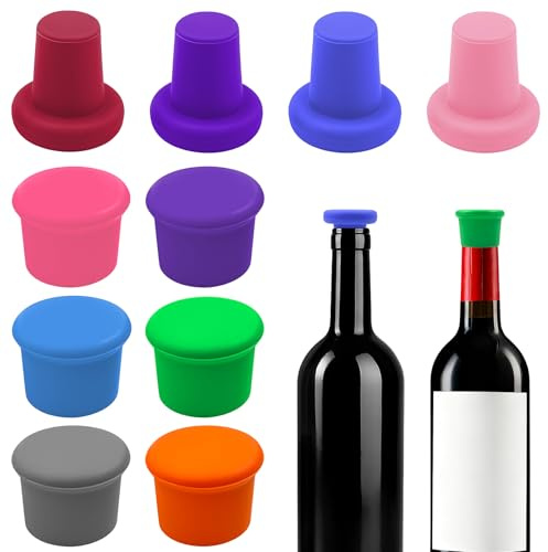 Minfuerang 10 Stück Flaschenverschluss Silikon, Wine Silicone Caps Stopper, Bunt Kronkorken Verschluss, Flaschendeckel Silikon,BPA-frei,für Wein,Bier,Fruchtsaft(Mehrere Farben)