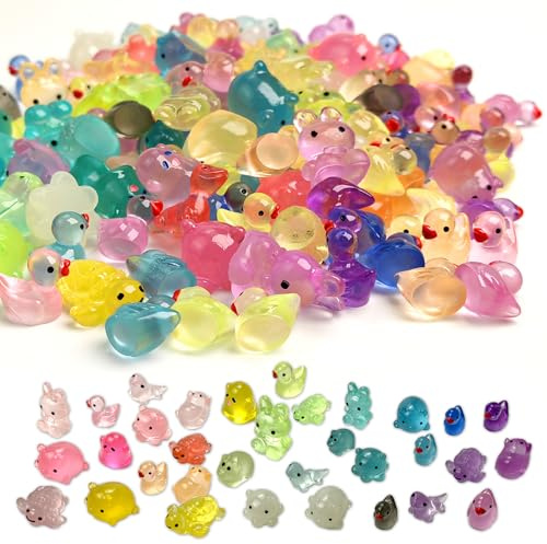 YYMT 160 Pezzi Mini Animali in Resina, Piccole Figure Luminescenti Colorate, Set di Decorazioni per Miniature - Include Anatre e Altri Esemplari per Giardino, Paesaggi, Casa delle Bambole e Fai da Te