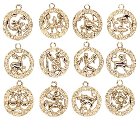 Operitacx 12 Stück Legierungsornamente Sternzeichen Anhänger in Gold für Schmuckherstellung und Selbstgemacht Basteln Langlebig und Einzigartig für Kreative Handwerksprojekte