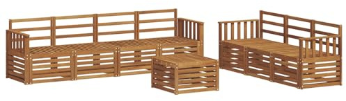 QZZCED 8 Piece Outdoor Sofa Set Solid Acacia Wood Garden Furniture Set 8 Pieces Acacia Wood Patio Seating Group