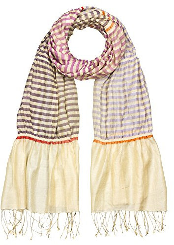 Japanwelt Seidenschal gestreift Material-Mix 60% Seide 35% Baumwolle 5% Wolle 70x180cm Lila/Natur Knitter-Schal