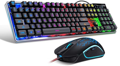 MageGee Tastiera e Mouse Retroilluminata | Tastiera Full Size a Membrana con Retroilluminazione LED | Mouse DPI Regolabile | Set Gaming USB Plug & Play (Nero)