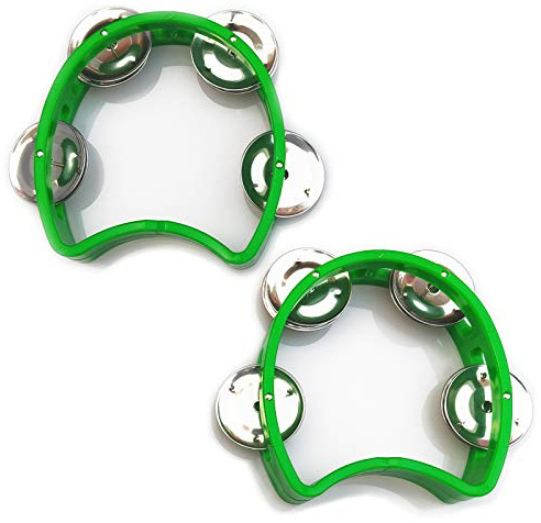 Bealuffe tamburin mini hand klocka slagverk musikinstrument liten tamburin (grön 2-pack)