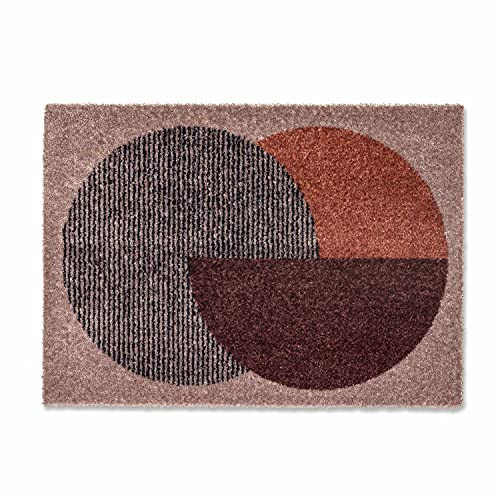 Schöner Wohnen Kollektion Fußmatte innen - Schmutzfangmatte 67x100cm Semi-Circle beige-Terracotta - rutschfeste Sauberlaufmatte - Fussmatte Haustür - Türmatte waschbar bei 30°C