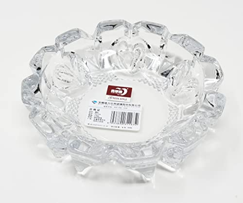 Clear Glass Ashtray 12cm Diameter – Heavy Cut Crystal Style, Round Decorative Design with Scalloped Edges – Multi-Purpose Bowl for Home, Office, Bar, Tabletop JR1506