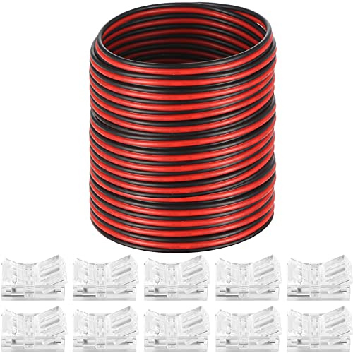10 Packs Solderless LED Strip Connector Transparent Track Lighting Connectors Wire Strip Lights 16.4 ft Extension Cable Wire Cord for LED Light Speaker Electrical System(Chic Style, 2 Pin, 8 mm)